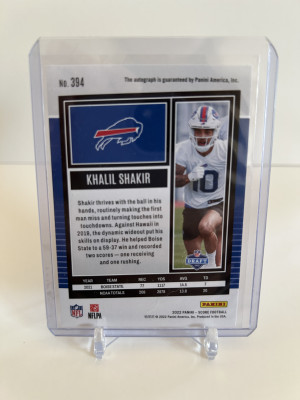 2022 Panini Score Khalil Shakir RC Rookie Autograph Bills back